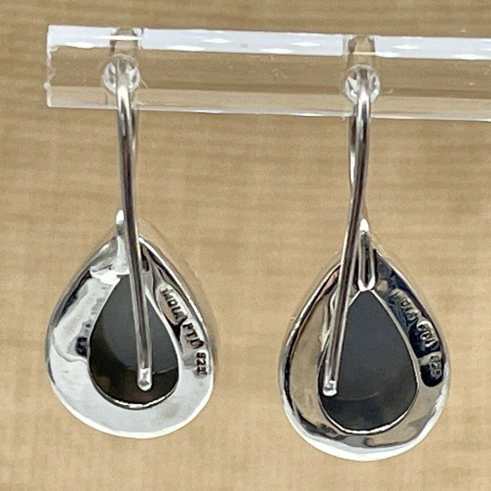 Green Drusy Sterling Silver Earrings Pear Shaped Drop Peacock Himalayan Gems - Picture 4 of 6